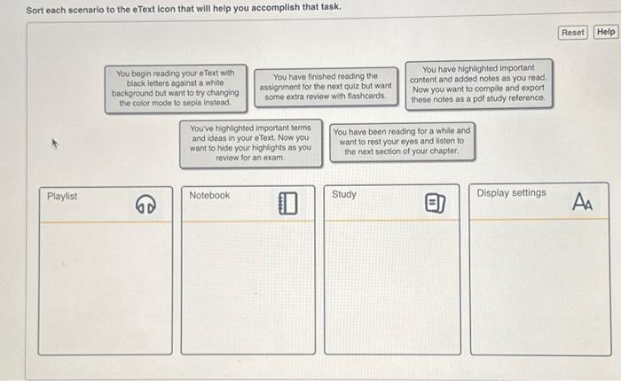 Sort each scenario to the etext icon part b