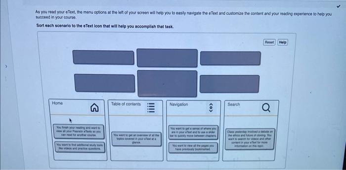 Sort each scenario to the etext icon part b