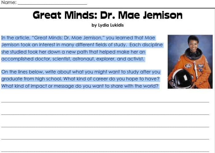 Great minds dr mae jemison answer key