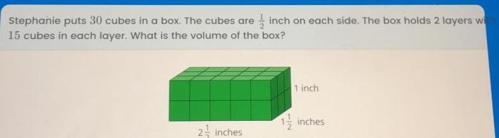 Stephanie puts 30 cubes in a box