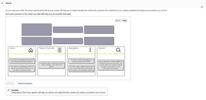 Sort each scenario to the etext icon part b