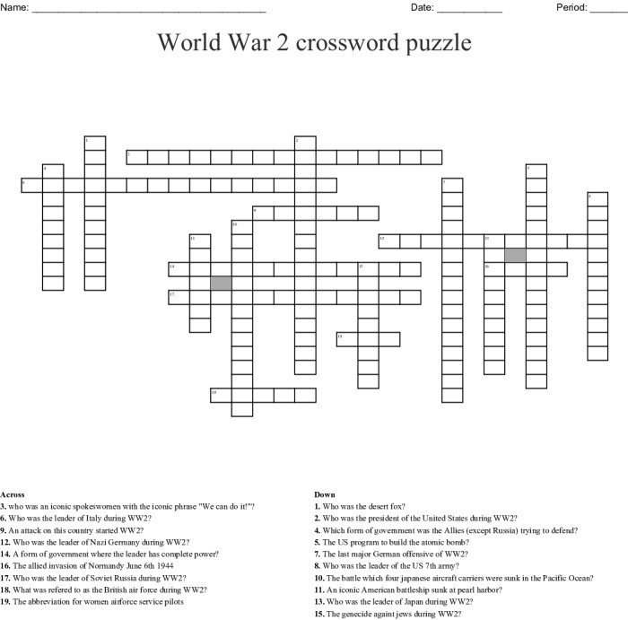 World war 2 crossword puzzle answers